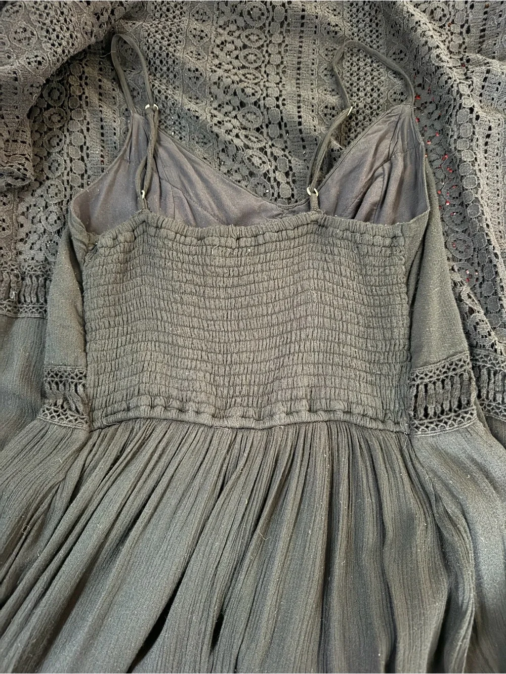 Abercrombie & Fitch Boho Cottagecore‎ Crochet Lace Maxi Dress Black Large